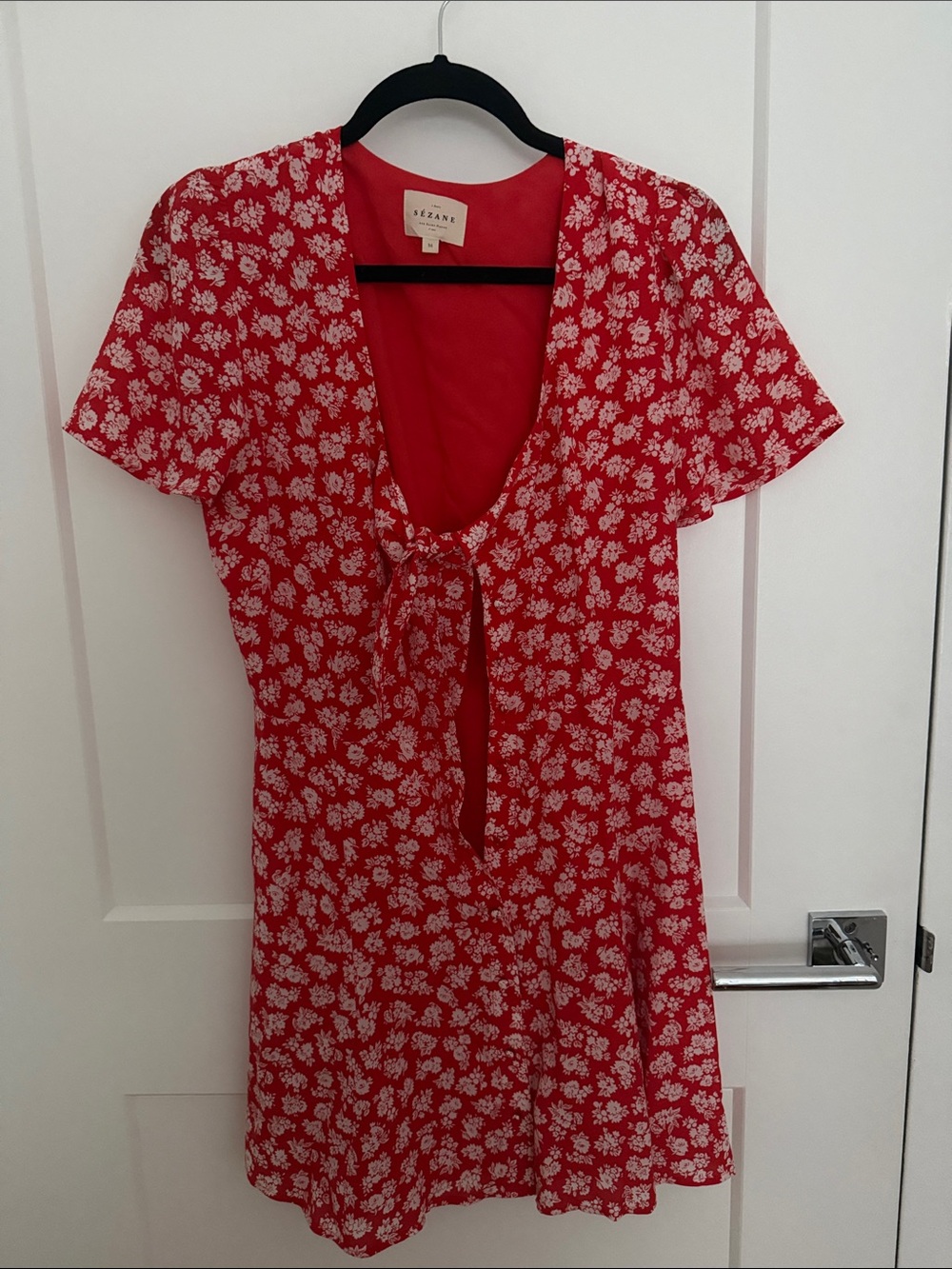 Sezane Red Floral Tie-Front Women’s Dress